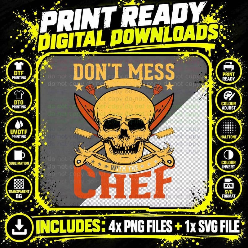 Don't Mess with the Chef Heartbeat T-Shirt Png SVG Digital Bundle