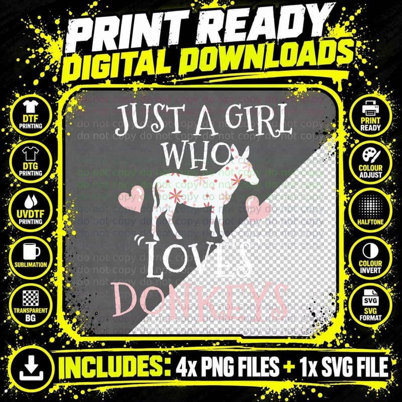Donkey Just a Girl Who Loves Donkeys Farmer Gift T-Shirt Png SVG Digital Bundle