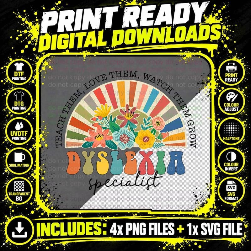 Dyslexia Specialist Teacher Interventionist Reading Png SVG Digital Bundle