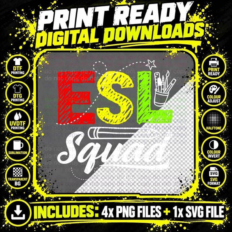 ESL Teacher Linguist Multilingual Teaching ESL Squad Png SVG Digital Bundle