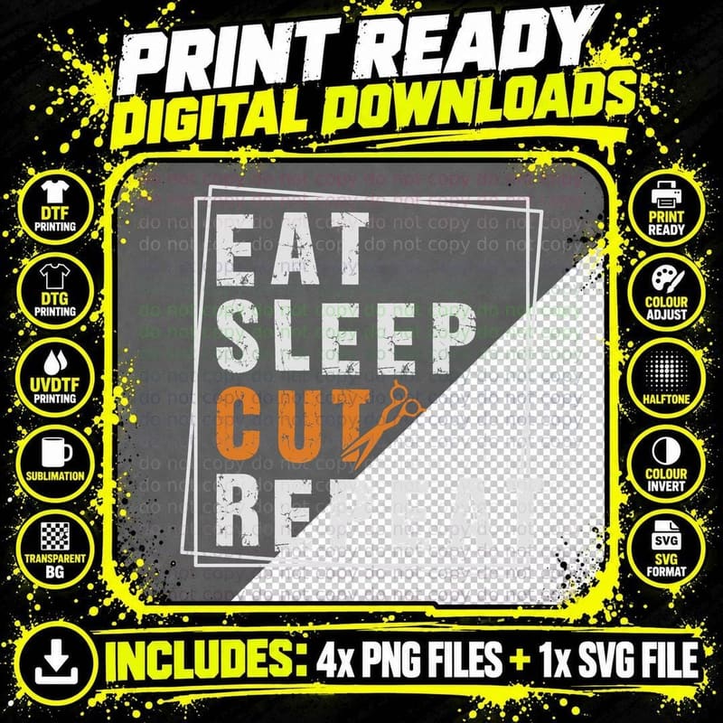 Eat Sleep Cut Repeat Barber T-Shirt Png SVG Digital Bundle