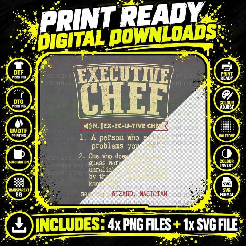 Executive Chef Funny Definition T-Shirt Png SVG Digital Bundle