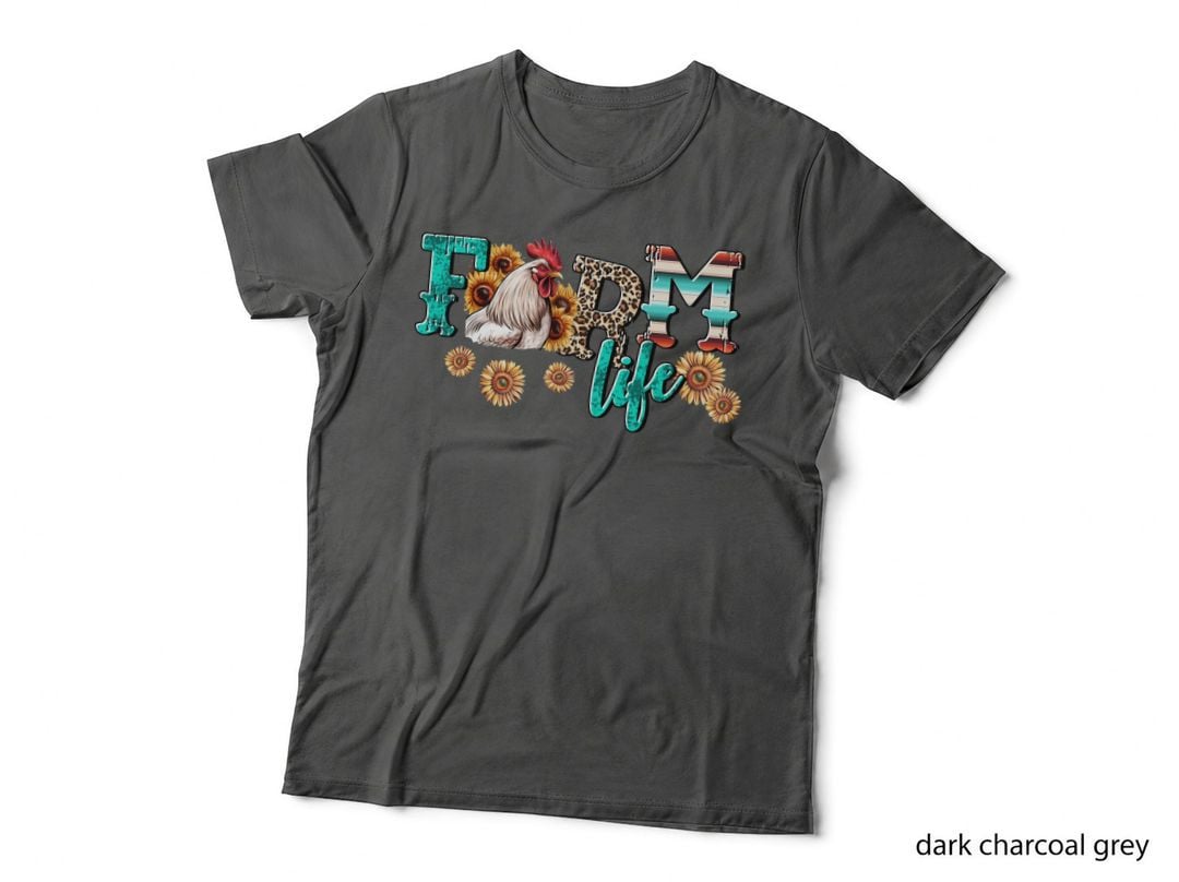 Farm Life Farmer T-Shirt, Rooster Sunflowers Leopard Print Graphic Tee