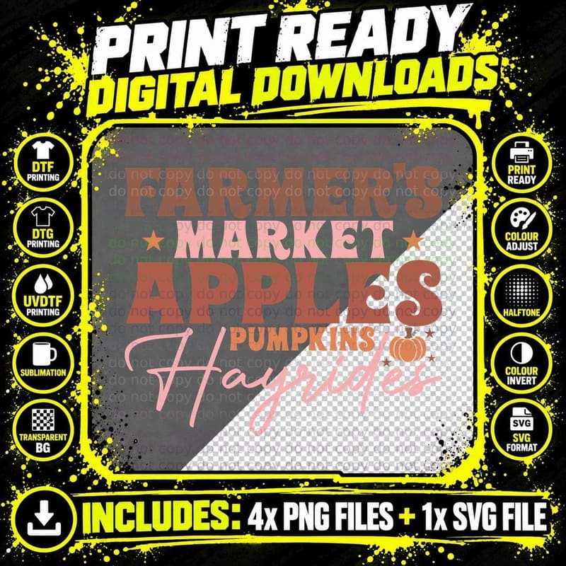 Farmer's Market Apples Pumpkins Hayrides Fall T-Shirt Png SVG Digital Bundle