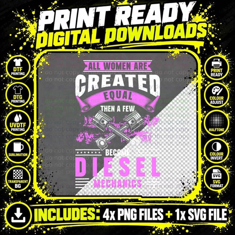 Female Diesel Mechanic T-Shirt Png SVG Digital Bundle