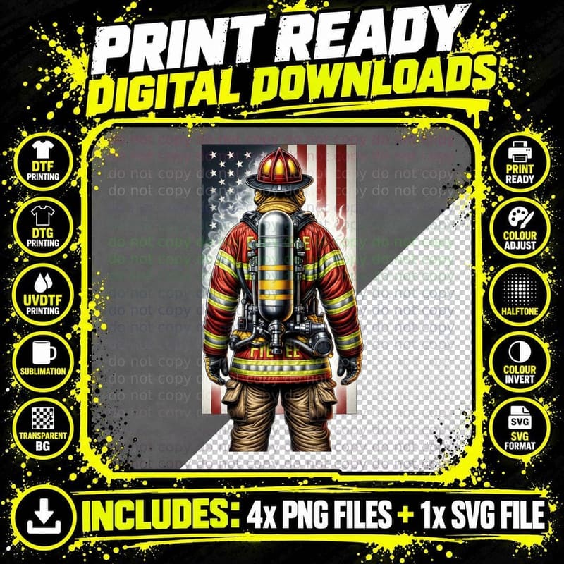Fire Ee Firefighter Flag T-Shirt, Firefighter in Gear Png SVG Digital Bundle