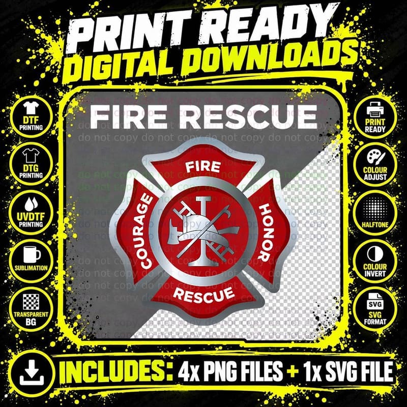 Firefighter EMS Fire Rescue, Firefighter Gift Tee Png SVG Digital Bundle