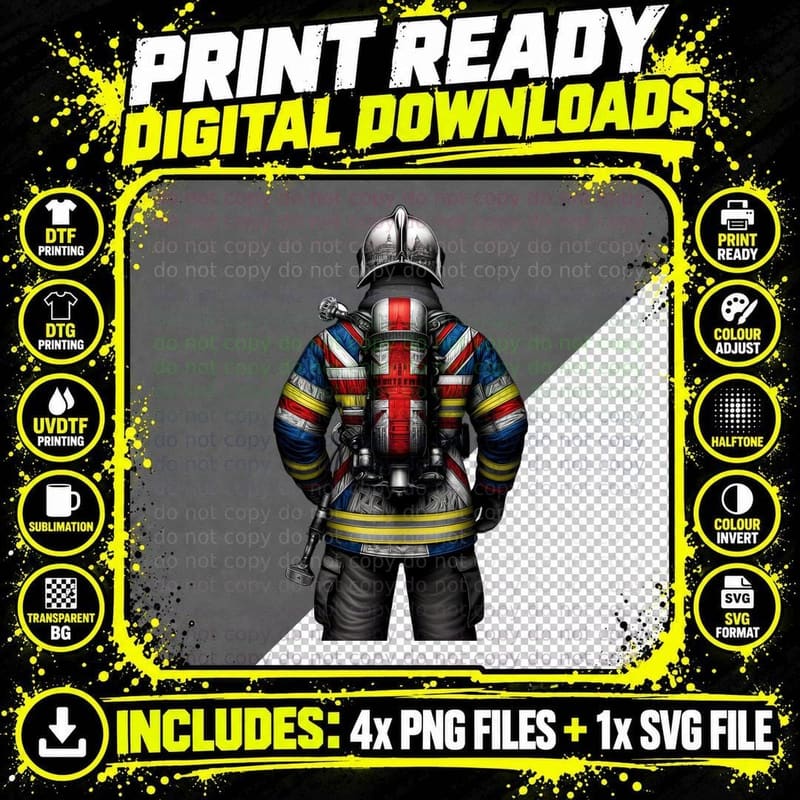 Firefighter Union Jack Armor Firefighter Flag T-Shirt Png SVG Digital Bundle