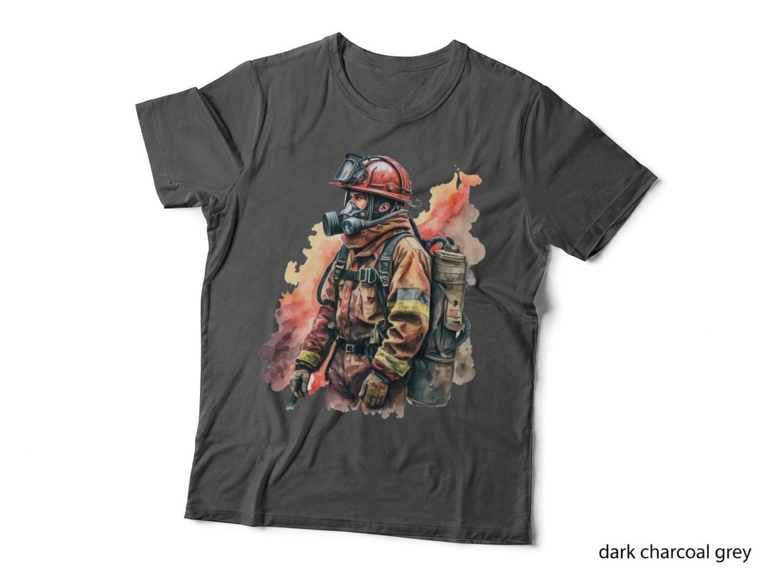 Firefighter in Gear with Smoke Firefighter Flag T-Shirt