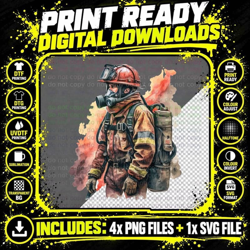 Firefighter in Gear with Smoke Firefighter Flag T-Shirt Png SVG Digital Bundle