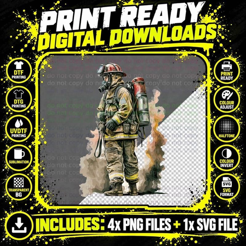 Firefighter in Protective Gear Firefighter Flag T-Shirt Png SVG Digital Bundle