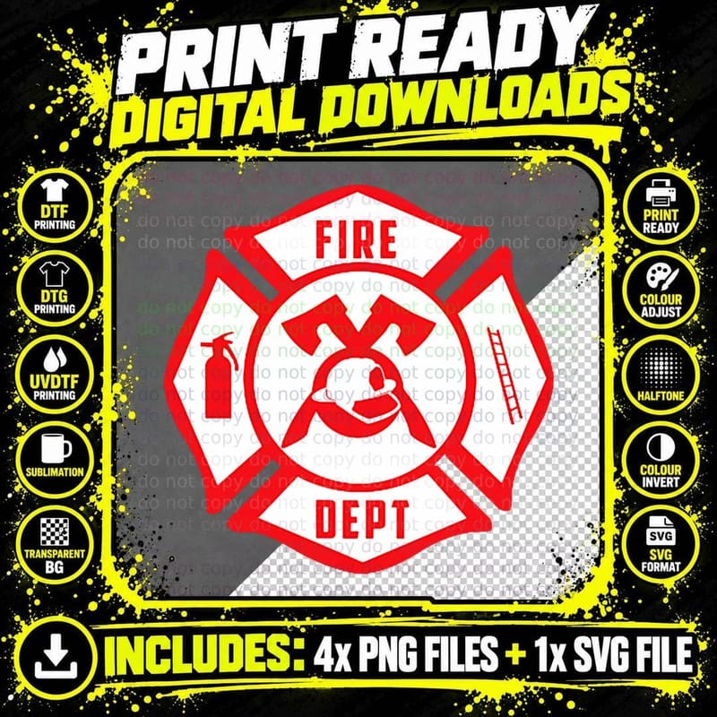 Fireman Fire Rescue EMT Firefighter Uniform T-Shirt Png SVG Digital Bundle
