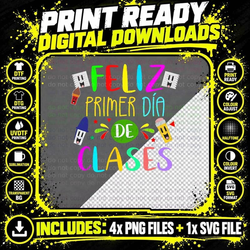 First Day of School Back to School Spanish Teacher Png SVG Digital Bundle