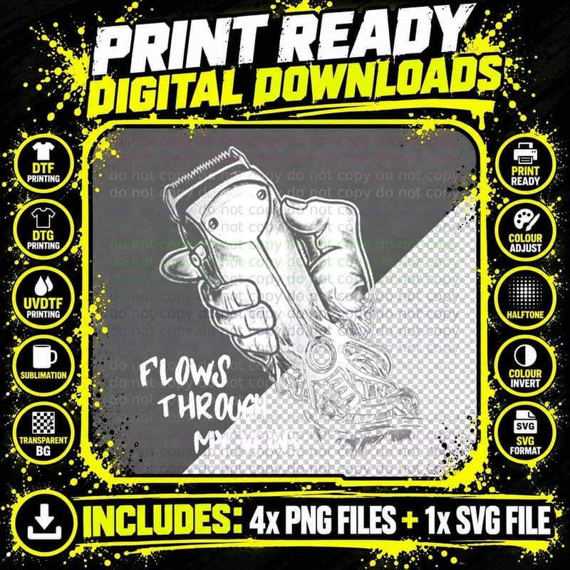 Flows Through My Veins Hair Cutting Barber Tshirts for Png SVG Digital Bundle