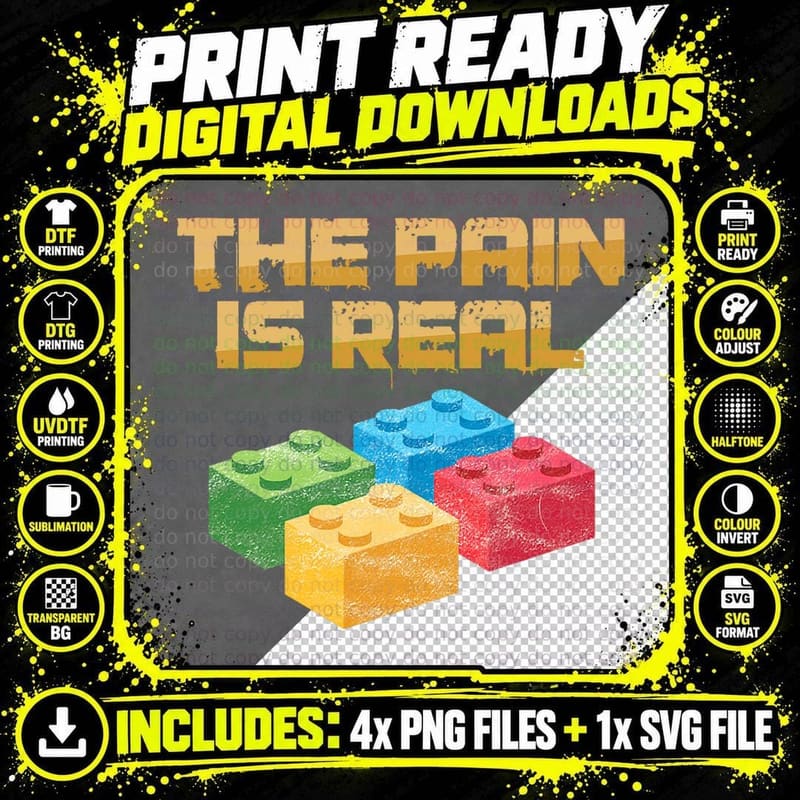 Funny Building Blocks Bricks Builder Pain Is Real Gift Png SVG Digital Bundle