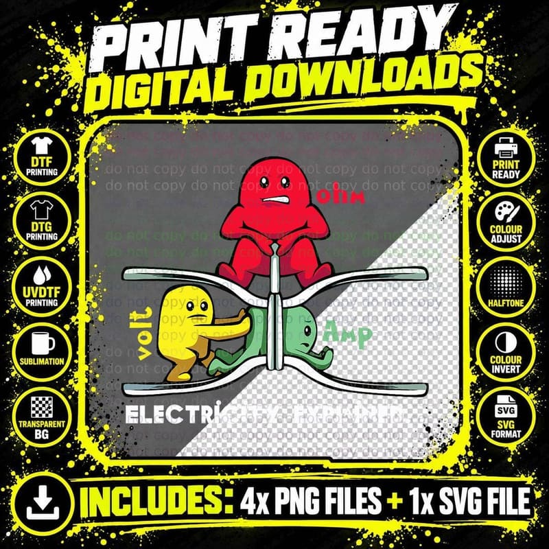 Funny Electricity Explained Ohm Volt Amp Electrician Png SVG Digital Bundle