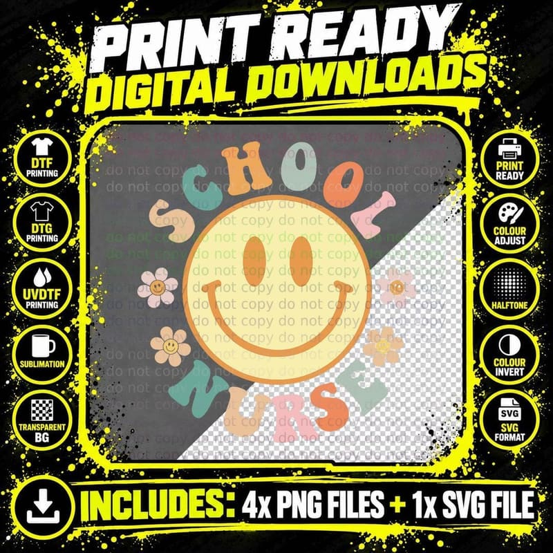 Funny School Nurse Graphic Tees Tops Back to School Png SVG Digital Bundle