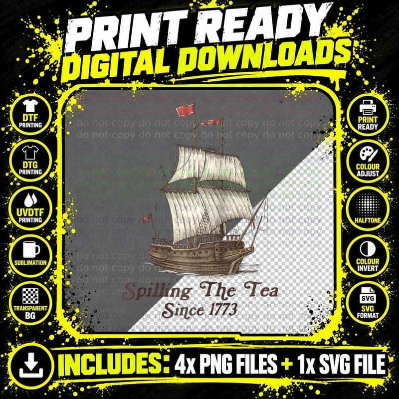 Funny Us History Teacher Boston Spilling the Tea Since Png SVG Digital Bundle