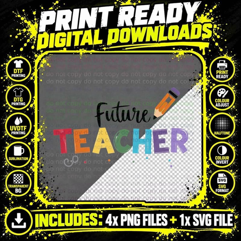 Future Teacher T-Shirt, Colorful Pencil Drawing Graphic Png SVG Digital Bundle