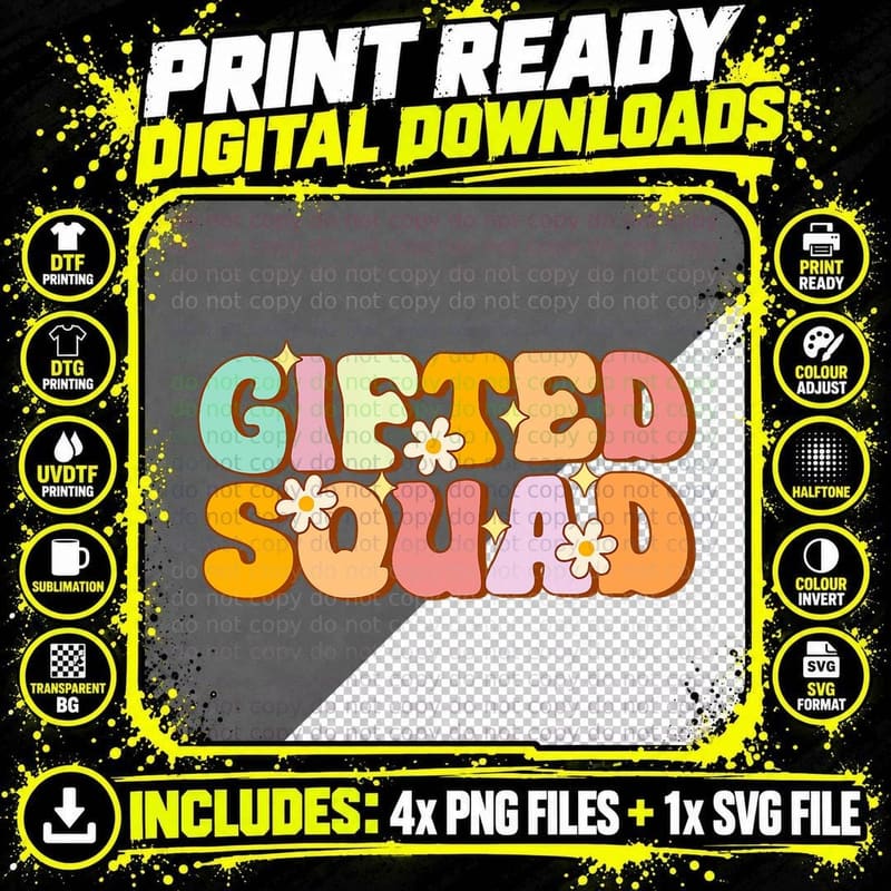 Gifted Squad Gifted Teacher Back to School Png SVG Digital Bundle