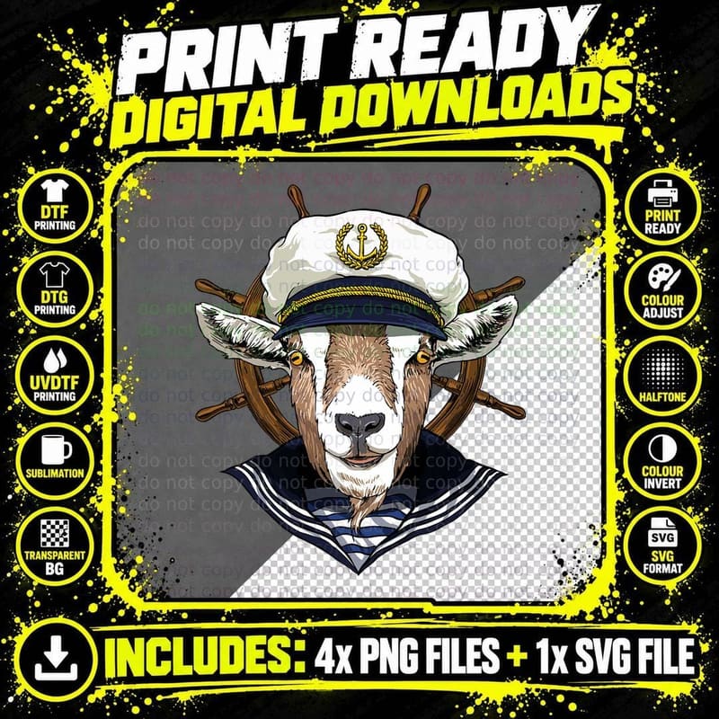 Goat Sailor Boat Captain Farmer Goat Farm Animal Png SVG Digital Bundle
