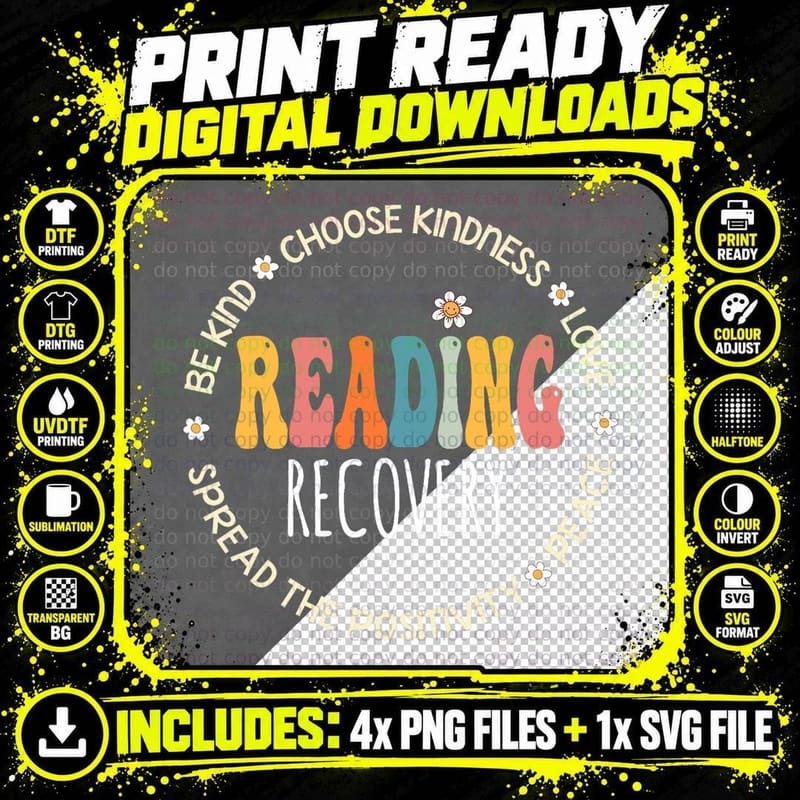 Groovy Reading Recovery Teacher Dyslexia Awareness Squad Png SVG Digital Bundle