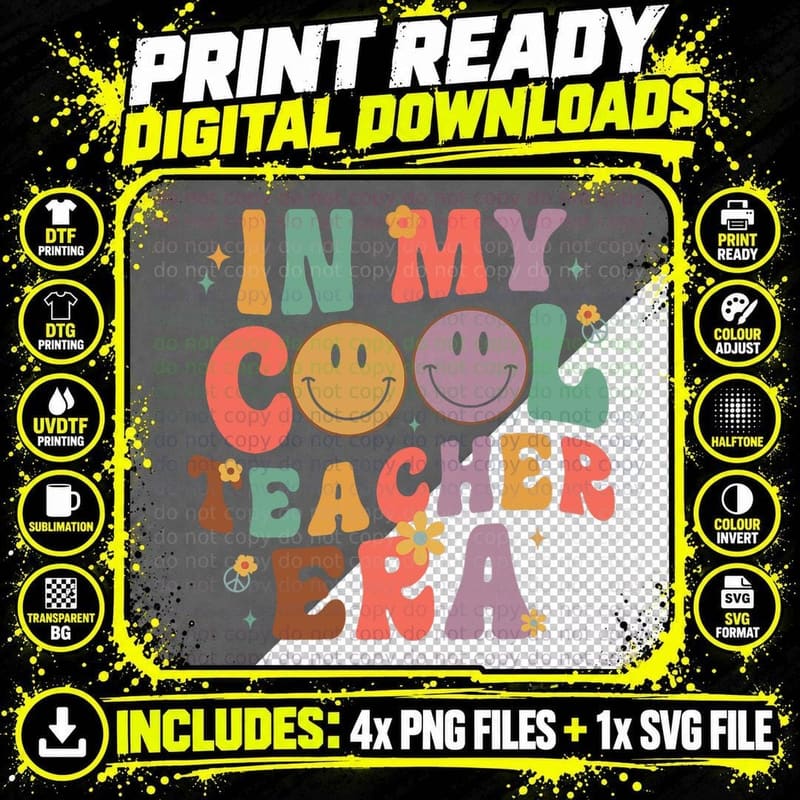 Groovy Retro in My Cool Teacher Era First Day Back to Png SVG Digital Bundle