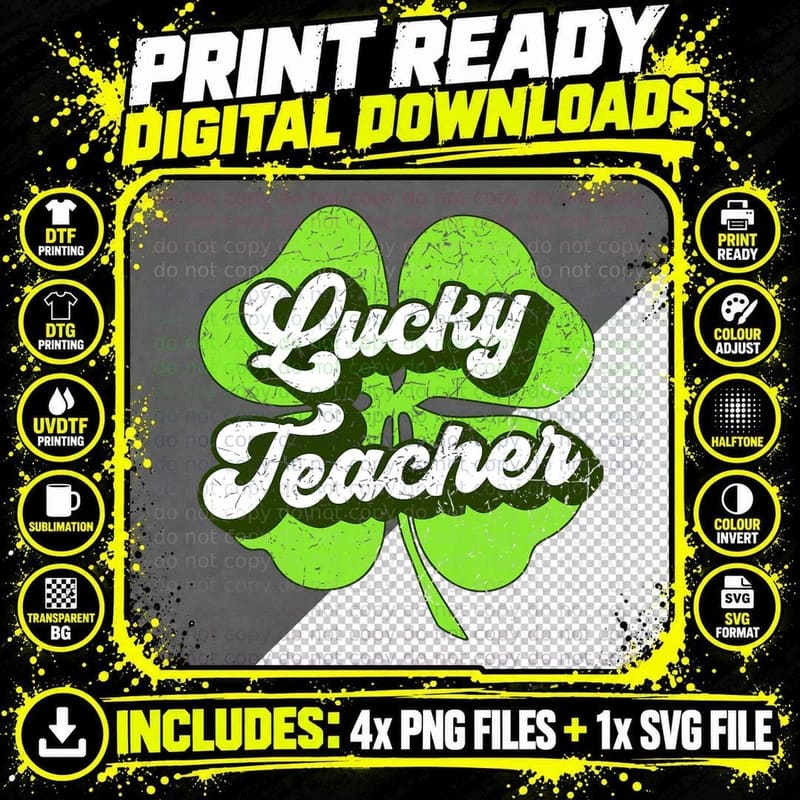 Groovy St Patricks Day Lucky Teacher Shamrock Clover Png SVG Digital Bundle