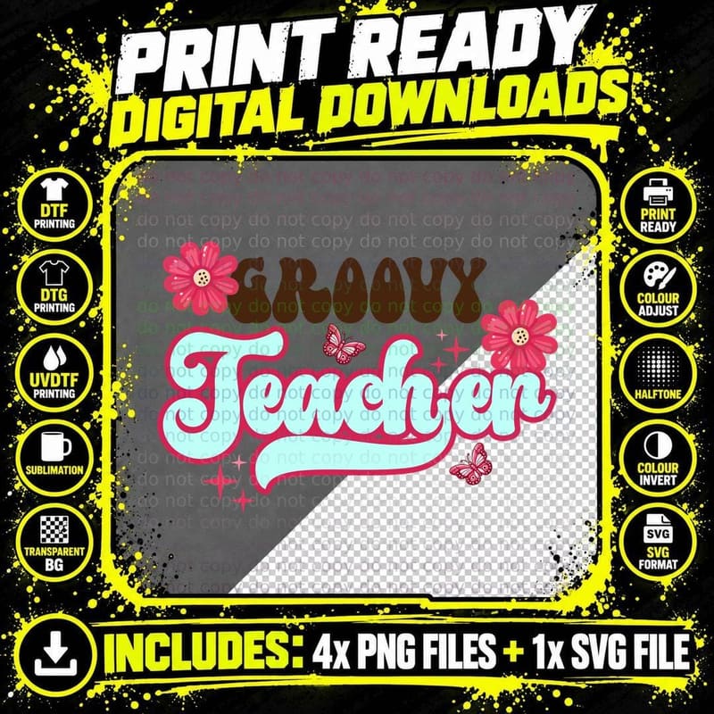 Groovy Teacher Back to School T-Shirt Png SVG Digital Bundle
