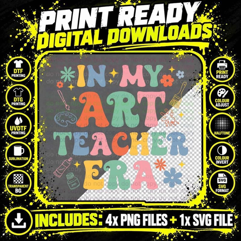 Groovy in My Art Teacher Era Art Teacher Back to School Png SVG Digital Bundle