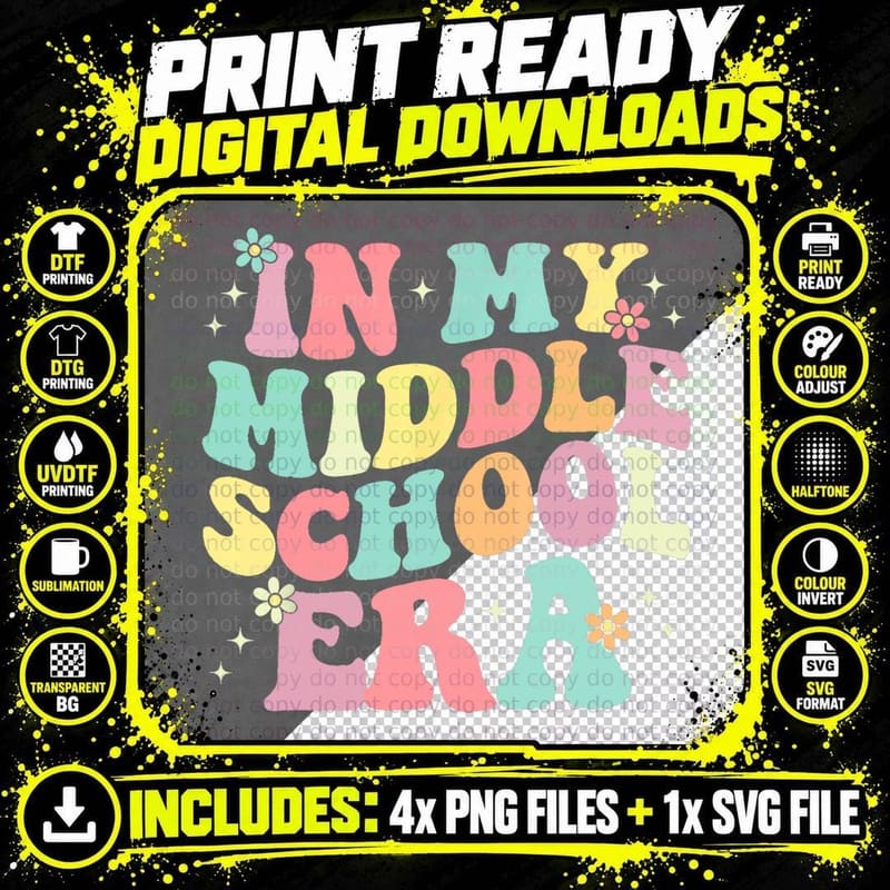 Groovy in My Middle School Era Back to School Teacher Png SVG Digital Bundle
