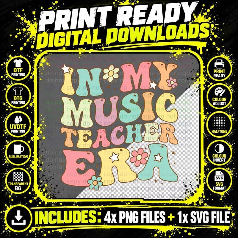 Groovy in My Music Teacher Era Music Teacher Funny Retro Png SVG Digital Bundle