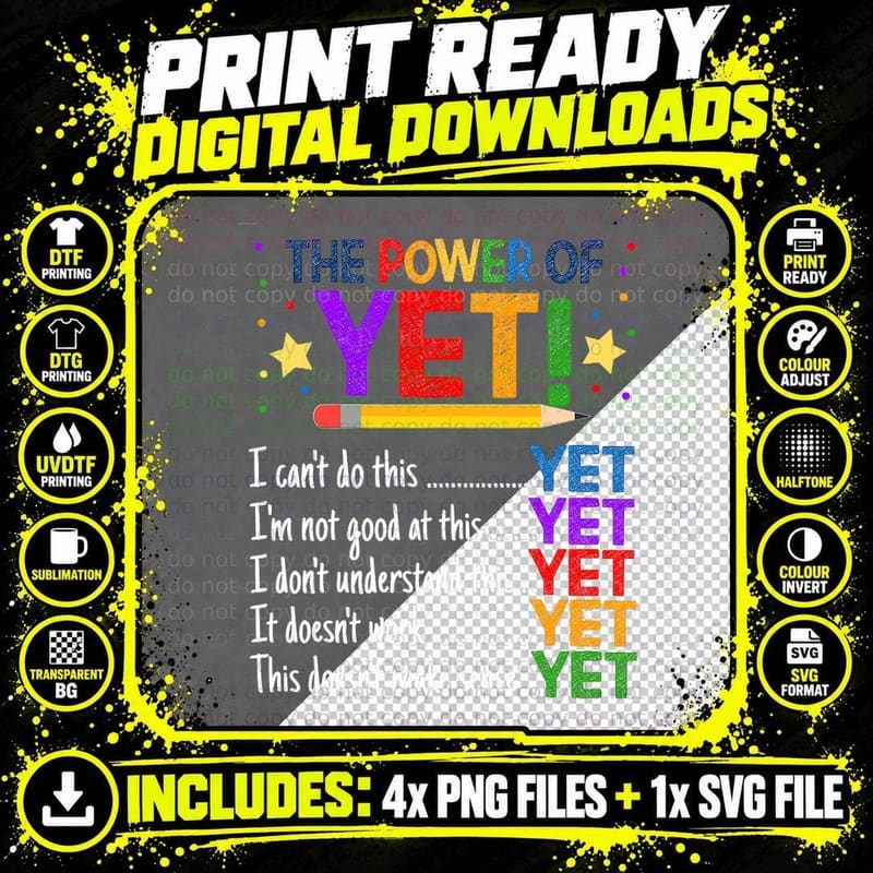 Growth Mindset Teacher Kindness Power of Yet Png SVG Digital Bundle
