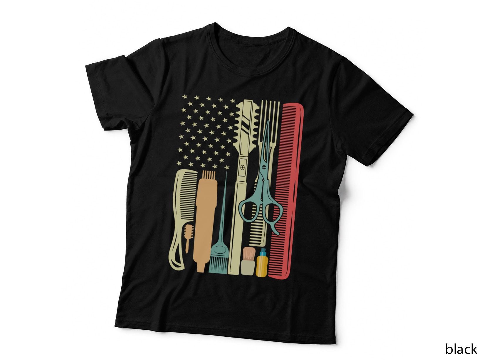 Hair Tools Against US Flag Barber T-Shirt, Barber Graphic Tee, Barber Gift Shirt