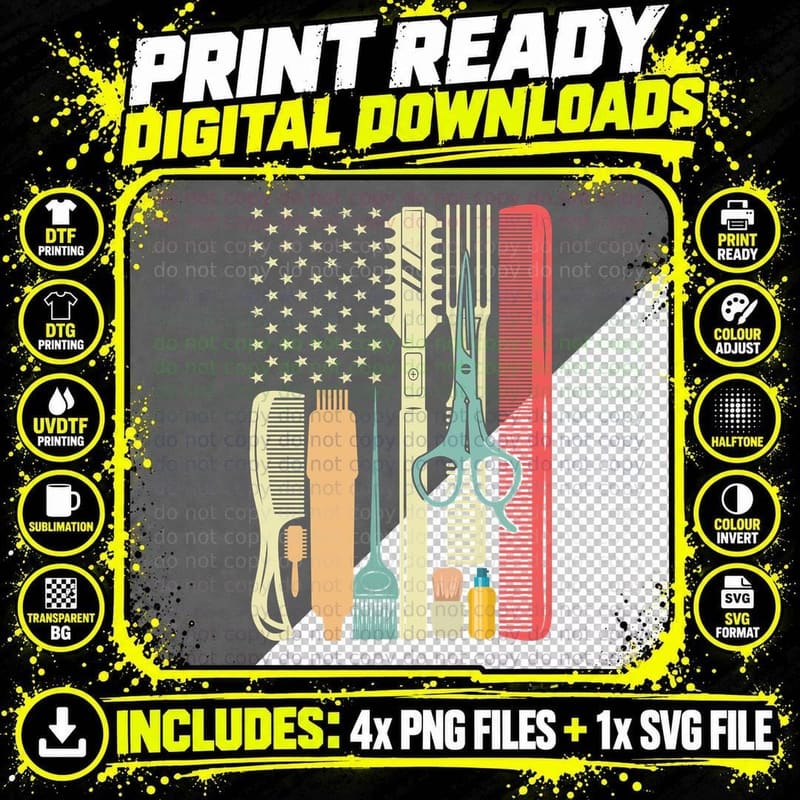 Hair Tools Against US Flag Barber T-Shirt Png SVG Digital Bundle
