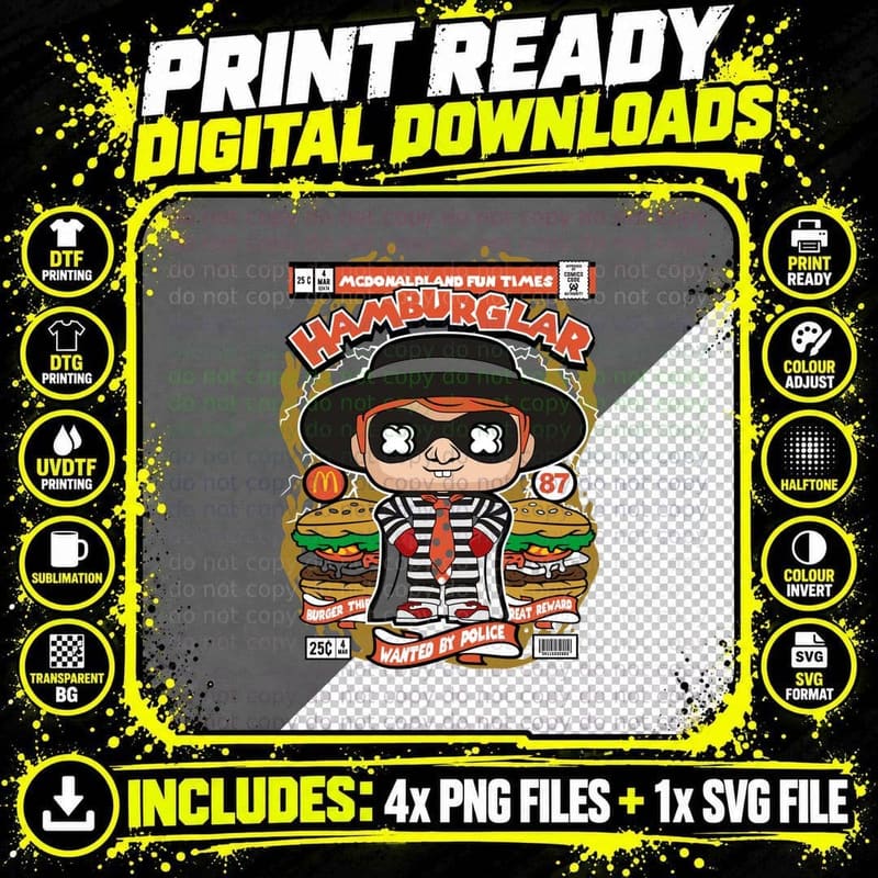 Hamburglar Mcdonalpland Fun Times Wanted by Police Chibi Png SVG Digital Bundle