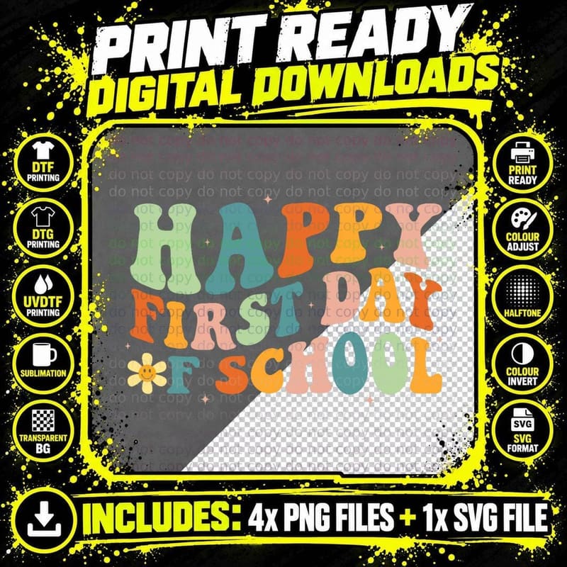 Happy First Day of School Groovy Back to School Teacher Png SVG Digital Bundle