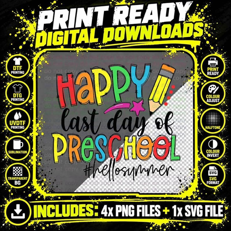 Happy Last Day of School Preschool Teacher Hello Summer Png SVG Digital Bundle