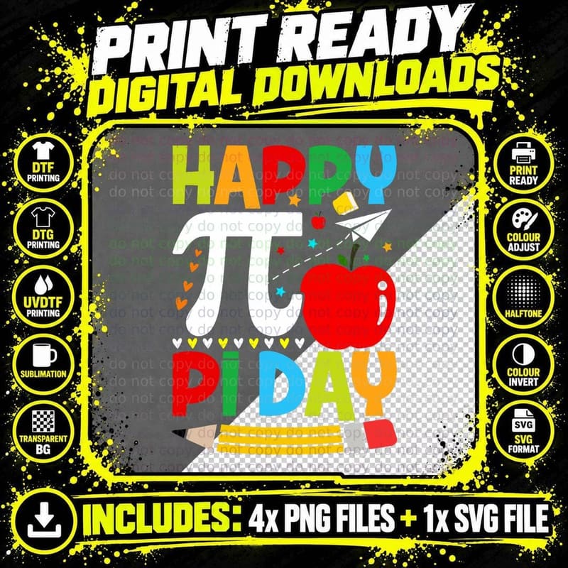 Happy Pi Day Funny Math Geek Nerd Teacher Student T-Shirt Png SVG Digital Bundle