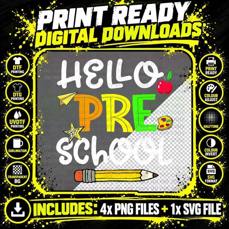 Hello Preschool Teacher First Day Funny Back to School Png SVG Digital Bundle