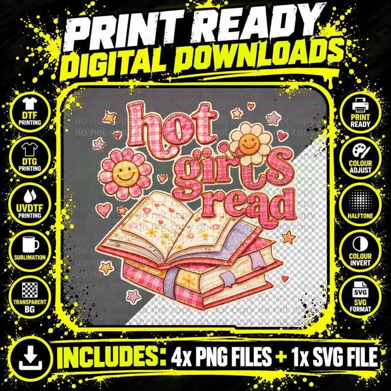 Hot Girls Read Funny Teacher T-Shirt Png SVG Digital Bundle