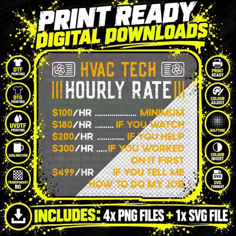 Hvac Tech Hourly Rate Hvac Technician Hvac Tech Png SVG Digital Bundle