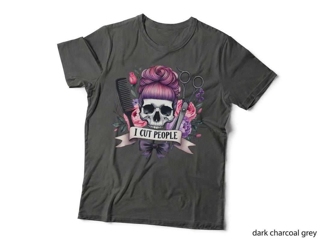 I Cut People Barber T-Shirt, Skull with Hair Accessories and Graphic Tee