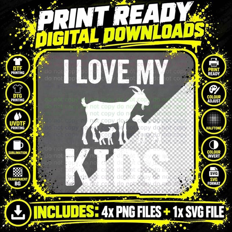 I Love My Kids Farmer T-Shirt, Goat Family Silhouette Png SVG Digital Bundle