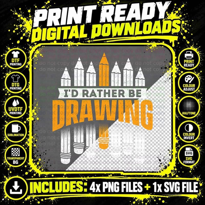 I'd Rather Be Drawing - Artist Painter Art Teacher Png SVG Digital Bundle
