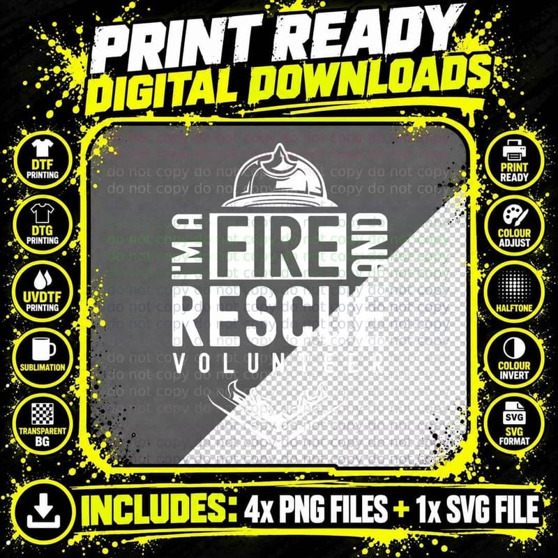 I'm a Fire and Rescue Volunteer Firefighter Voluntary Png SVG Digital Bundle