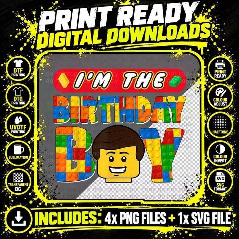 I'm the Birthday Boy T-Shirt, Building Blocks Brick Tee Png SVG Digital Bundle