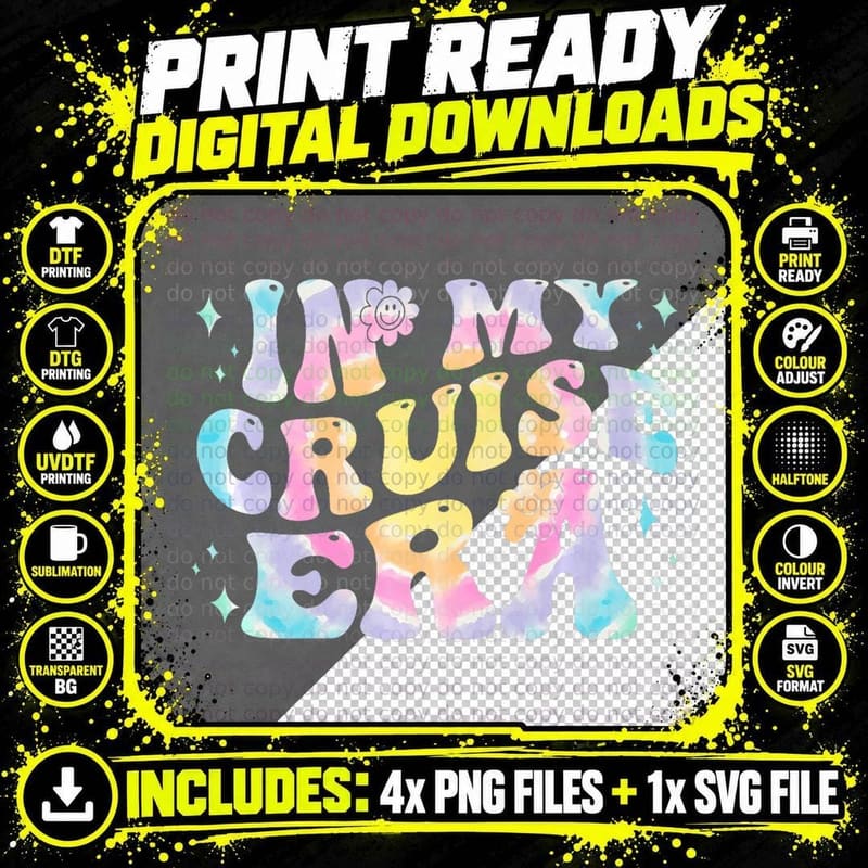 In My Cruise Era Groovy Tie Dye Teacher Student Funny Png SVG Digital Bundle