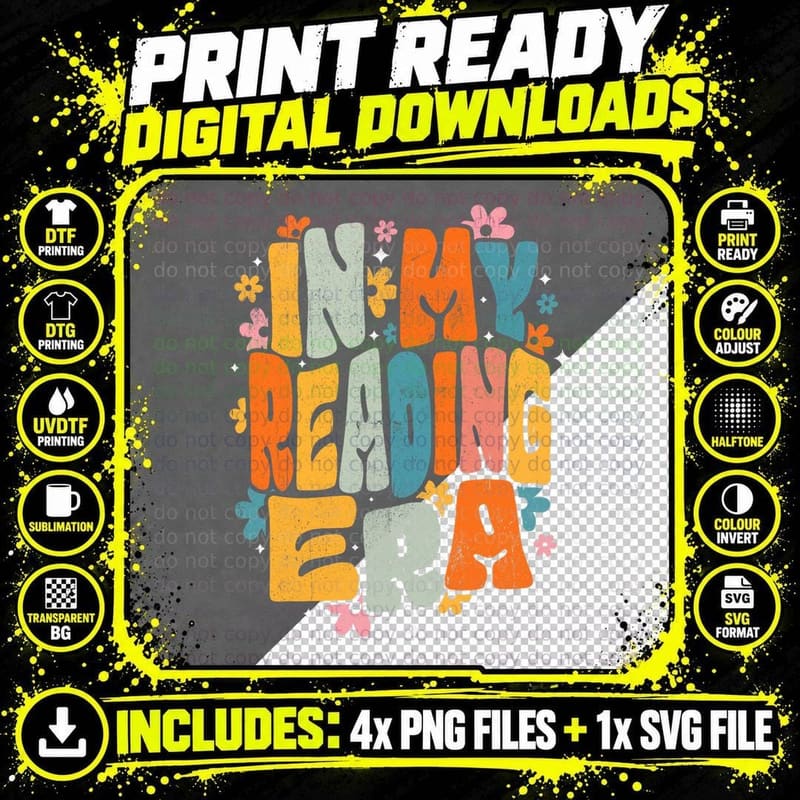 In My Reading Era Groovy Reader Librarian Teacher Book Png SVG Digital Bundle