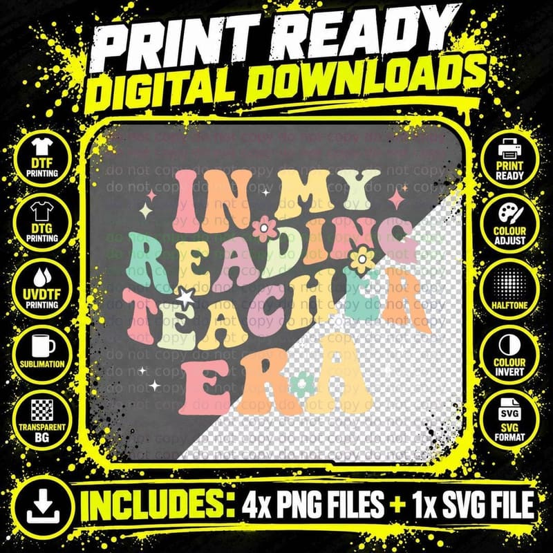 In My Reading Teacher Era Retro Back to School Book Png SVG Digital Bundle